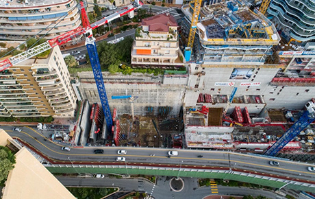 vue aerienne du chantier Testimonio 2 à Monaco