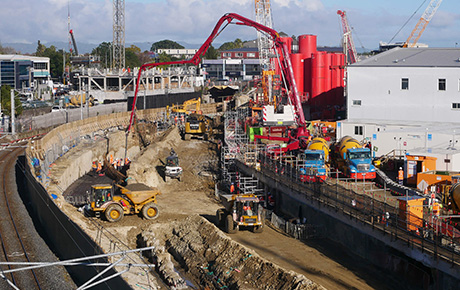 Chantier du City Rail Link à Auckland en Nouvelle Zelande