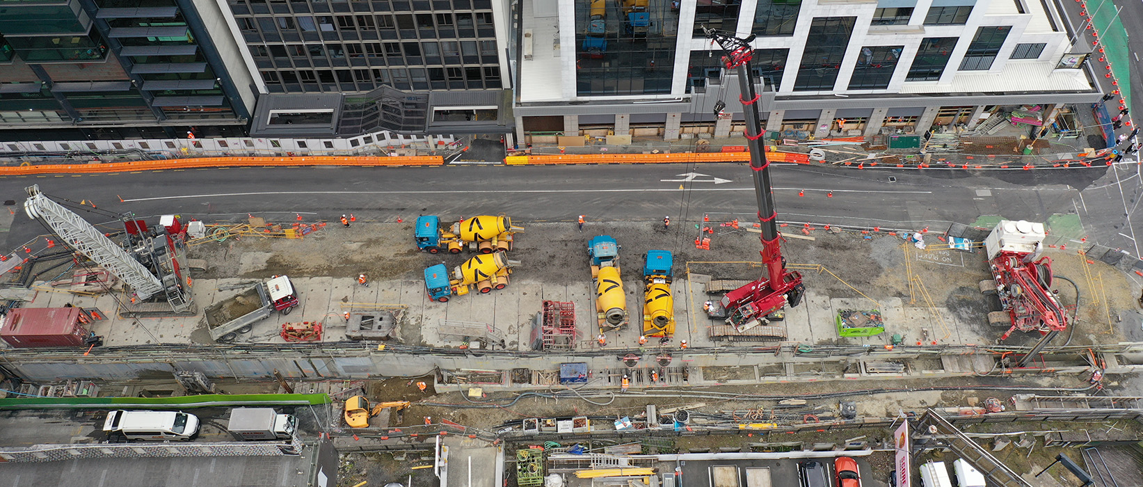 Vue de l'emprise chantier de la future station Aotea à Auckland